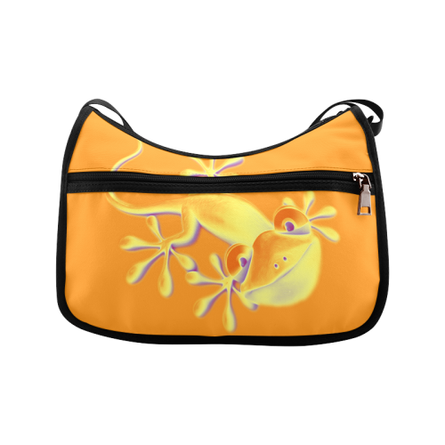 FUNNY SMILING GECKO yellow orange violet Crossbody Bags (Model 1616)