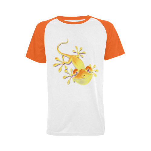 FUNNY SMILING GECKO yellow orange violet Men's Raglan T-shirt (USA Size) (Model T11)