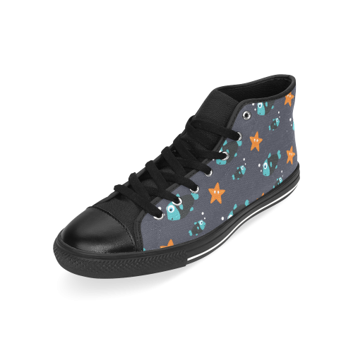 Blue fish and starfish   - sea and fish Men’s Classic High Top Canvas Shoes /Large Size (Model 017)