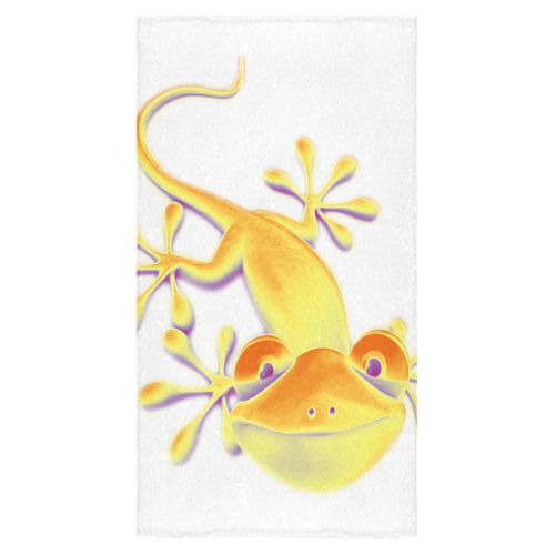 FUNNY SMILING GECKO yellow orange violet Bath Towel 30"x56"