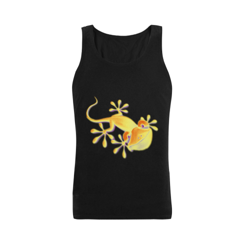 FUNNY SMILING GECKO yellow orange violet Men's Shoulder-Free Tank Top (Model T33)