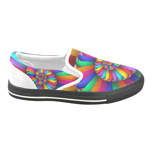 Rainbow Spiral Cool Abstract Fractal Art Women's Unusual Slip-on Canvas Shoes (Model 019)