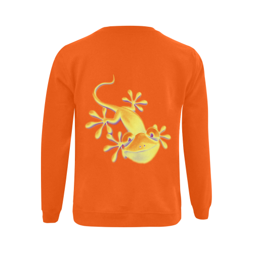 FUNNY SMILING GECKO yellow orange violet Gildan Crewneck Sweatshirt(NEW) (Model H01)