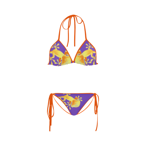 FUNNY SMILING GECKO yellow orange violet Custom Bikini Swimsuit