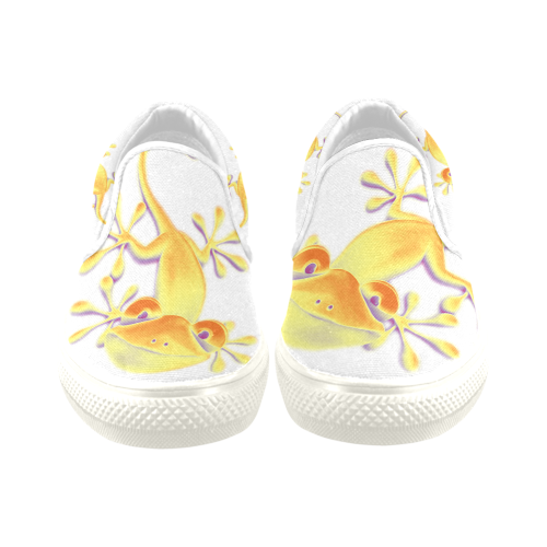FUNNY SMILING GECKO yellow orange violet Women's Unusual Slip-on Canvas Shoes (Model 019)