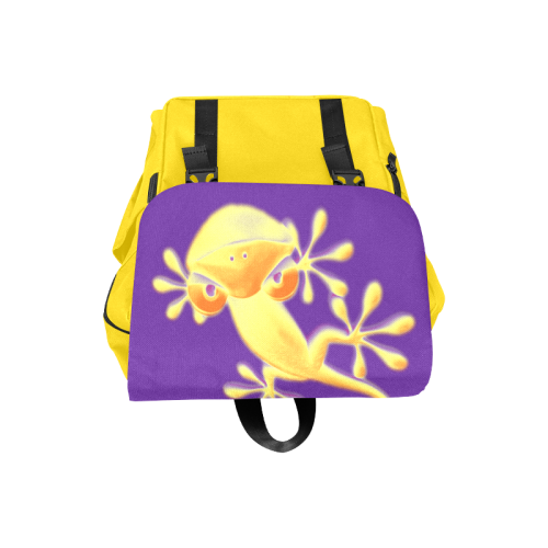 FUNNY SMILING GECKO yellow orange violet Casual Shoulders Backpack (Model 1623)