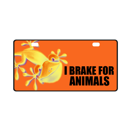 FUNNY SMILING GECKO yellow orange violet License Plate