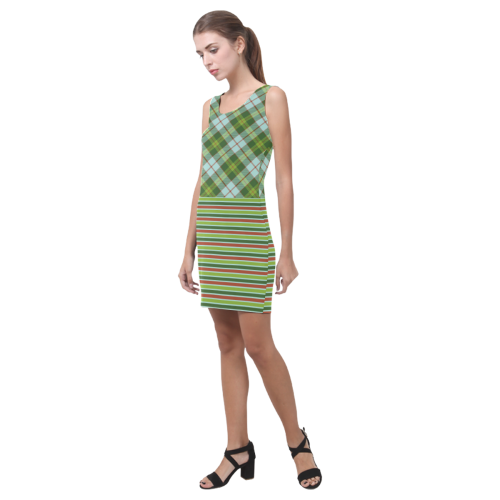 Beet Fields Plaid & Stripe by Aleta Medea Vest Dress (Model D06)