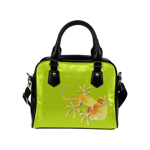 FUNNY SMILING GECKO yellow orange violet Shoulder Handbag (Model 1634)