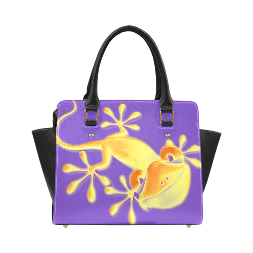 FUNNY SMILING GECKO yellow orange violet Classic Shoulder Handbag (Model 1653)
