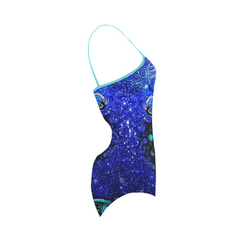 Scorpio Wave Turquoise Strap Swimsuit -- Nocturne of Scorpio Fractal Astrology Strap Swimsuit ( Model S05)