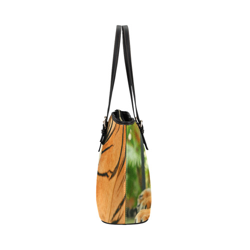 Sleeping Tiger Leather Tote Bag/Small (Model 1651)