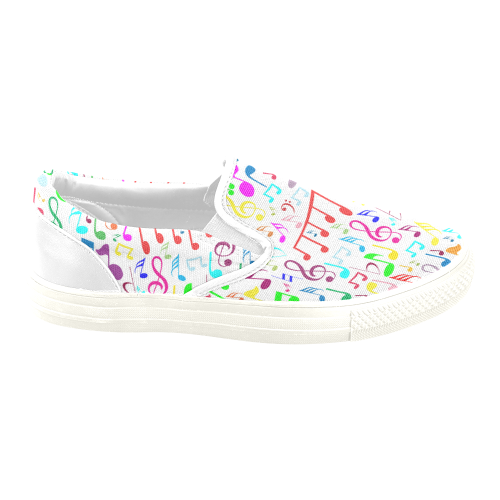 Colorful Music Note Women's Unusual Slip-on Canvas Shoes (Model 019)
