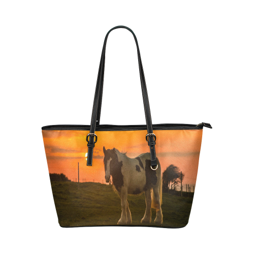 Sunset Horse Leather Tote Bag/Small (Model 1651)