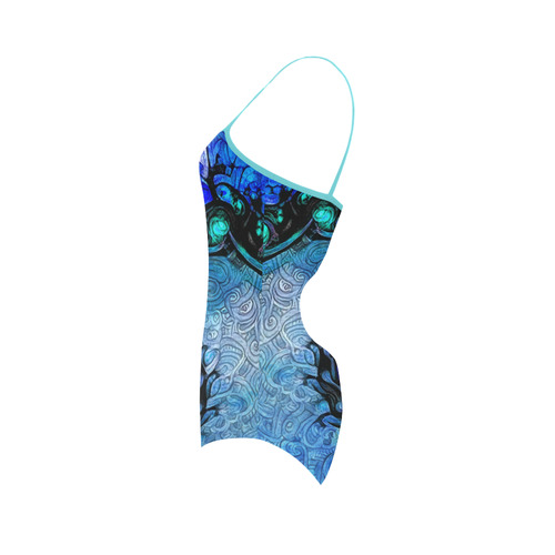 Scorpio Wave Turquoise Strap Swimsuit -- Nocturne of Scorpio Fractal Astrology Strap Swimsuit ( Model S05)