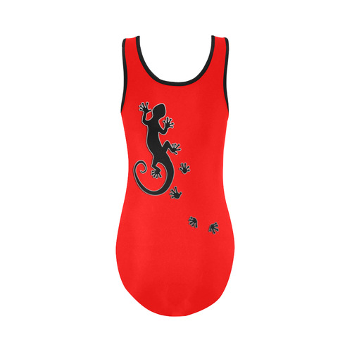 RUNNING GECKO with footsteps black Vest One Piece Swimsuit (Model S04)