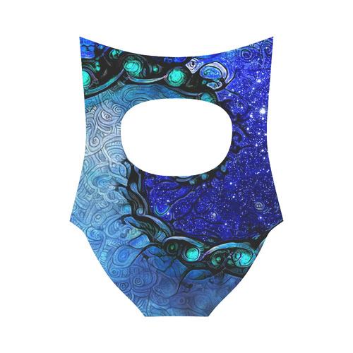 Scorpio Wave White Strap Swimsuit -- Nocturne of Scorpio Fractal Astrology Strap Swimsuit ( Model S05)