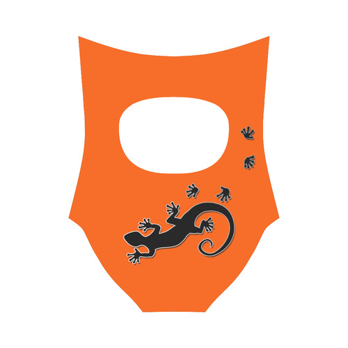 RUNNING GECKO with footsteps black Strap Swimsuit ( Model S05)