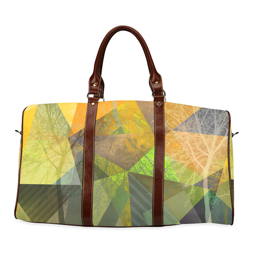 P24_Gold Yellow Green Trees and Triangle Design Waterproof Travel Bag/Small (Model 1639)