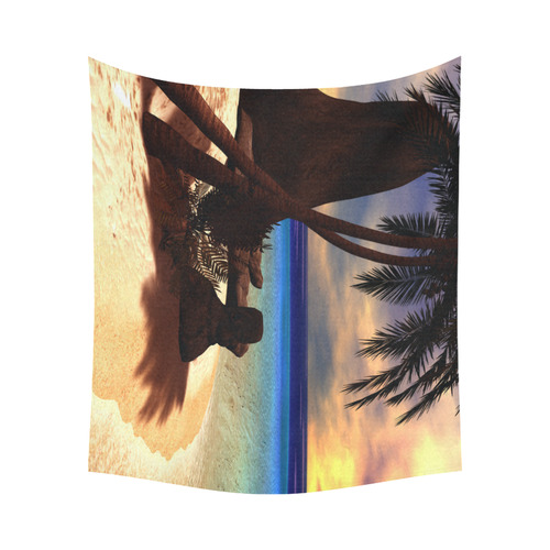 Awesome sunset over a tropical island Cotton Linen Wall Tapestry 60"x 51"