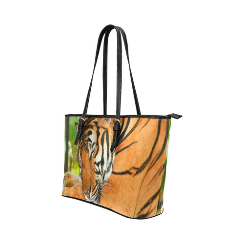 Sleeping Tiger Leather Tote Bag/Large (Model 1651)