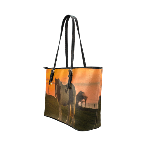 Sunset Horse Leather Tote Bag/Small (Model 1651)