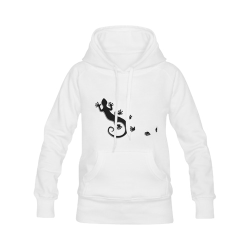 RUNNING GECKO with footsteps black Women's Classic Hoodies (Model H07)