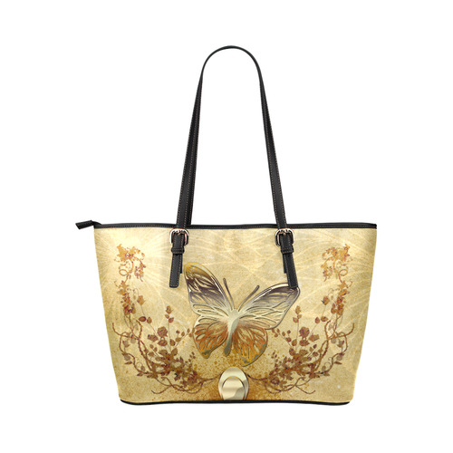 Wonderful golden butterflies Leather Tote Bag/Large (Model 1651)