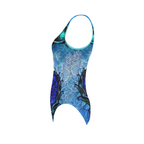 Scorpio Wave Turquoise Vest Bikini -- Nocturne of Scorpio Fractal Astrology Vest One Piece Swimsuit (Model S04)