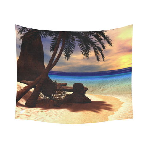 Awesome sunset over a tropical island Cotton Linen Wall Tapestry 60"x 51"