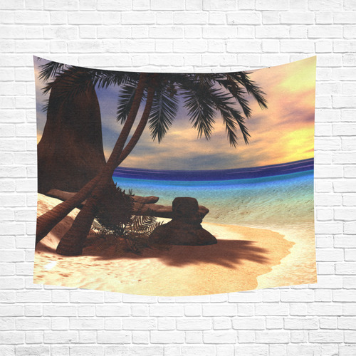 Awesome sunset over a tropical island Cotton Linen Wall Tapestry 60"x 51"