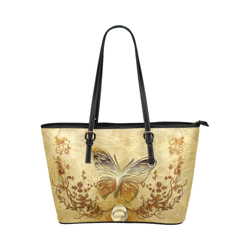 Wonderful golden butterflies Leather Tote Bag/Large (Model 1651)