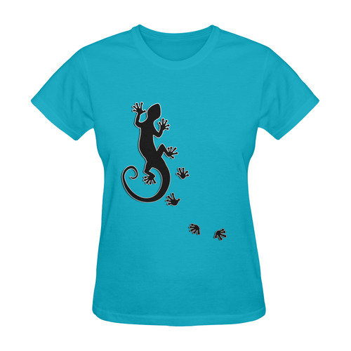 RUNNING GECKO with footsteps black Sunny Women's T-shirt (Model T05)