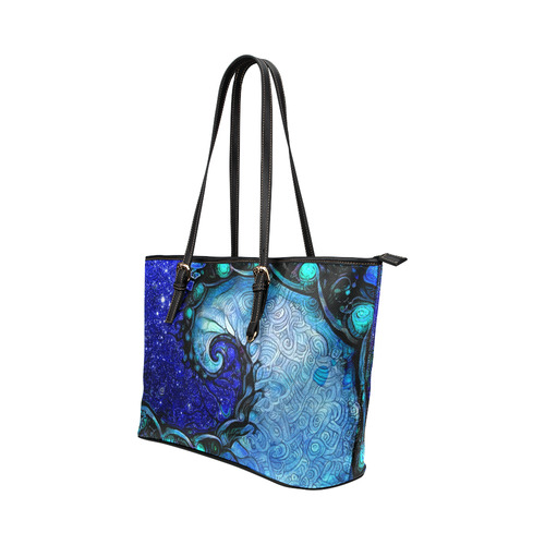 Scorpio Spiral Large Black Leather Tote -- Nocturne of Scorpio Fractal Astrology Leather Tote Bag/Large (Model 1651)