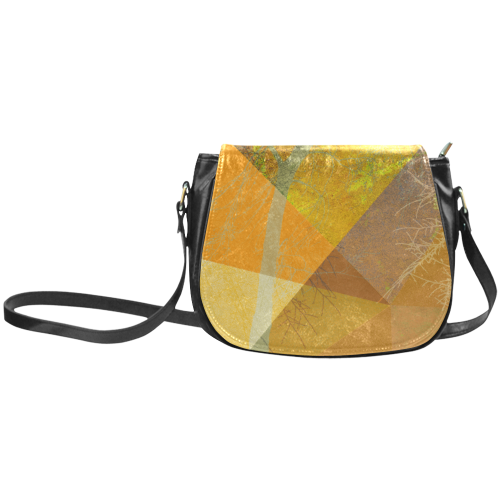 P24-3a Goldocker yellow green trees and triangles Classic Saddle Bag/Small (Model 1648)