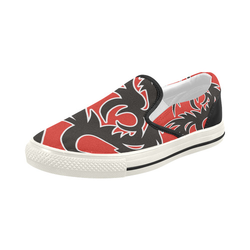 Sun Dragon with Pearl - black Red White Women's Slip-on Canvas Shoes (Model 019)
