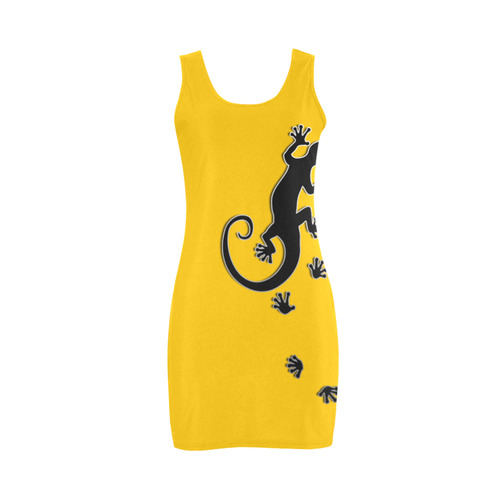 RUNNING GECKO with footsteps black Medea Vest Dress (Model D06)