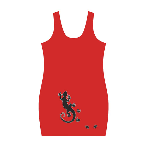 RUNNING GECKO with footsteps black Medea Vest Dress (Model D06)