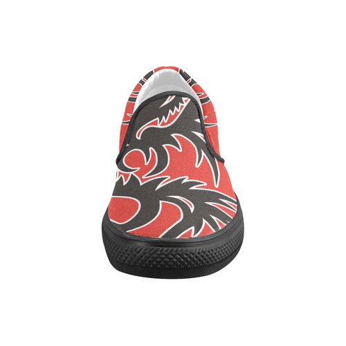Sun Dragon with Pearl - black Red White Women's Unusual Slip-on Canvas Shoes (Model 019)