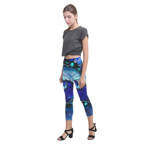 Scorpio Spiral Capri Leggings -- Nocturne of Scorpio Fractal Astrology Capri Legging (Model L02)