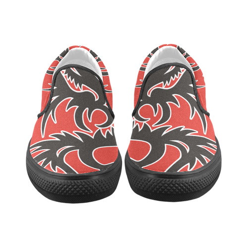 Sun Dragon with Pearl - black Red White Women's Unusual Slip-on Canvas Shoes (Model 019)