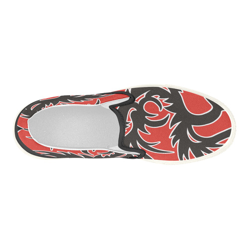 Sun Dragon with Pearl - black Red White Women's Slip-on Canvas Shoes (Model 019)