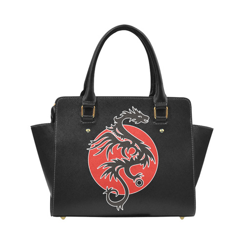 Sun Dragon with Pearl - black Red White Classic Shoulder Handbag (Model 1653)