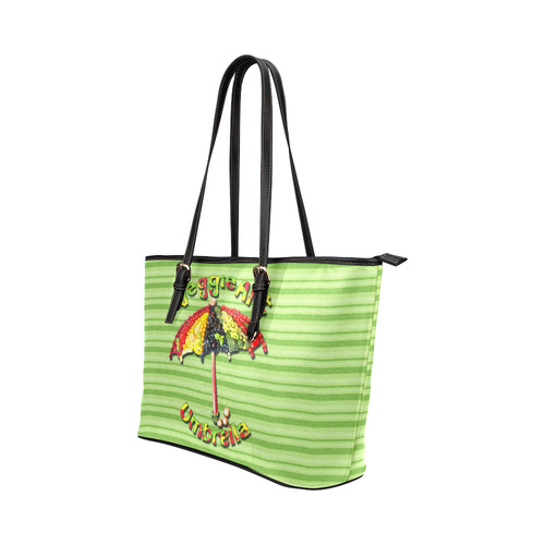 VeggieArt Umbrella Green Softstripes Leather Tote Bag/Small (Model 1651)