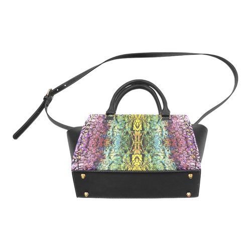 Abstract, Yellow Green, Purple, Rivet Shoulder Handbag (Model 1645)