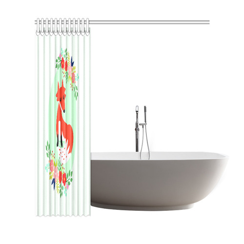 Cute Red Fox With Flowers Shower Curtain 69"x72"