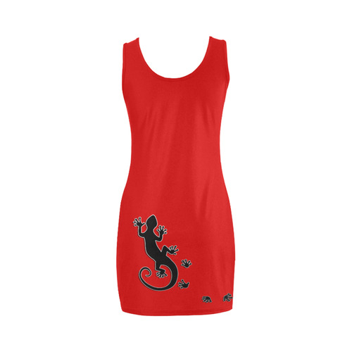 RUNNING GECKO with footsteps black Medea Vest Dress (Model D06)