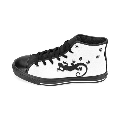 RUNNING GECKO with footsteps black Men’s Classic High Top Canvas Shoes /Large Size (Model 017)