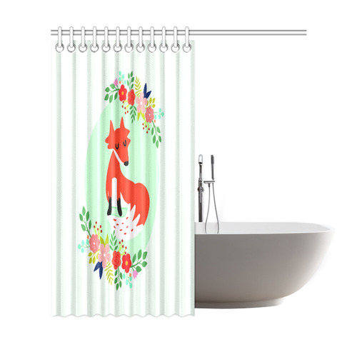 Cute Red Fox With Flowers Shower Curtain 69"x72"