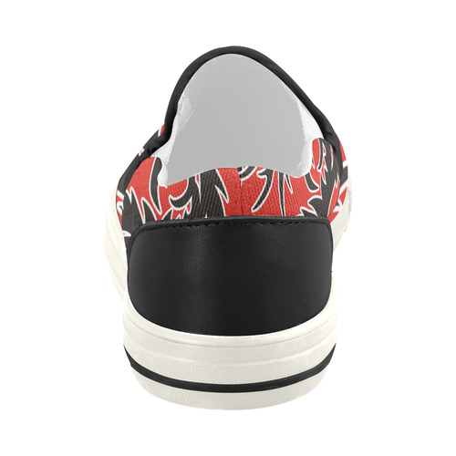 Sun Dragon with Pearl - black Red White Women's Slip-on Canvas Shoes (Model 019)